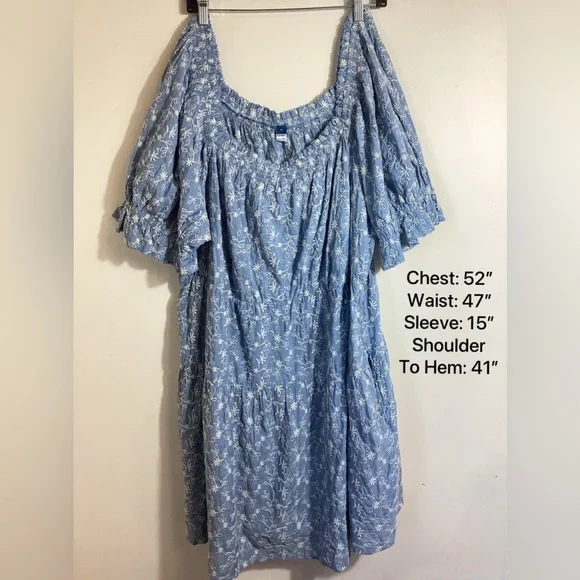 Old Navy Puff-Sleeve Tiered Mini Swing Dress Size 3X Milkmaid Peasant Boho Blue - Picture 3 of 10